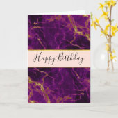 パープル&金ゴールドモダン抽象芸術マーブル誕生日 カード (黄色い花)