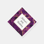 パープル&金ゴールドモダン抽象芸術マーブル誕生日 スタンダードカクテルナプキン (角)