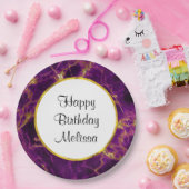 パープル&金ゴールドモダン抽象芸術マーブル誕生日 ペーパープレート (パーティー)
