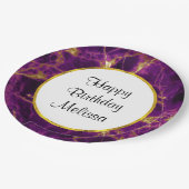 パープル&金ゴールドモダン抽象芸術マーブル誕生日 ペーパープレート (アングル)