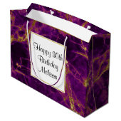 パープル&金ゴールドモダン抽象芸術マーブル誕生日 ラージペーパーバッグ (裏面アングル)