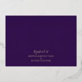 パープル&金ゴールドモダン牡丹トイレベビーシャワー 箔招待状 (裏面)