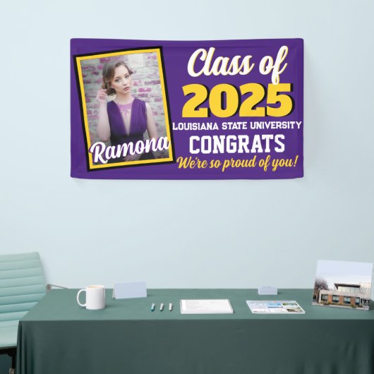 パープル&金ゴールドモノグラム&フォト卒業 横断幕 (トレードショー)