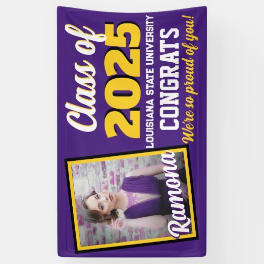 パープル&金ゴールドモノグラム&フォト卒業 横断幕 (縦)