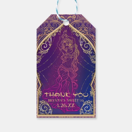 パープル&金ゴールドモロッコアラビアンベリー踊りパーティー ギフトタグ (正面)