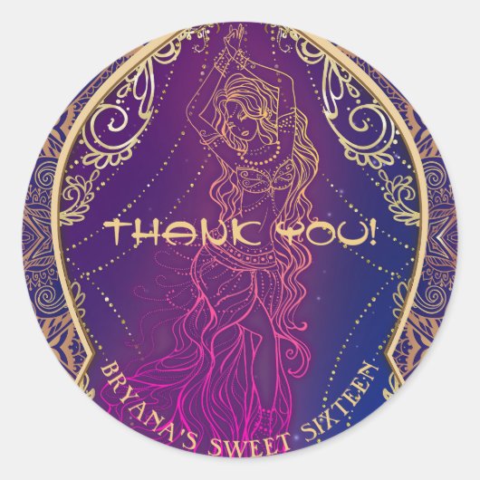 パープル&金ゴールドモロッコアラビアンベリー踊りパーティー ラウンドシール (正面)