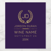 パープル&金ゴールドローレルリースハッピーバースデー ワインラベル (シングルラベル)