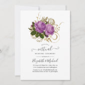 パープル&金ゴールドヴィンテージシックフローラバーチャル結婚ズ 招待状 (正面)