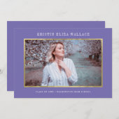 パープル&金ゴールド卒業発表 案内状 (正面/裏面)