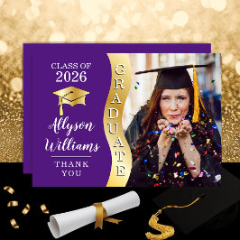 パープル |金ゴールド大学院生Wave Grad Cap写真 サンキューカード