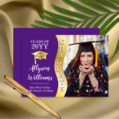 パープル |金ゴールド大学院生Wave Grad Cap写真 案内状