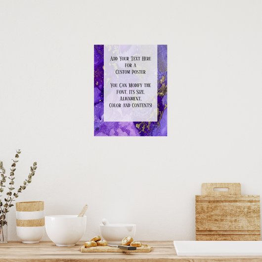 パープル&金ゴールド抽象芸術アルコールインクフルードアートDIY ポスター (キッチン)