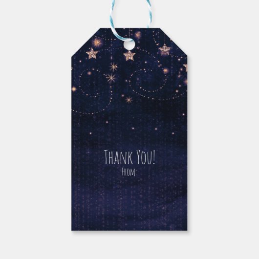 パープル&金ゴールド星空パーティーの好意 ギフトタグ (裏面)