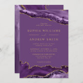 パープル&金ゴールド書道結婚式招待状 招待状 (正面/裏面)