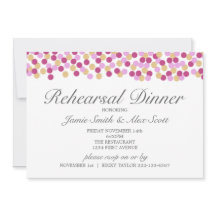 パープル&金ゴールド水玉模様リハーサルディナー招待状
