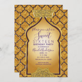 パープル&金ゴールド王室のインディアンアラビアスイート16パーティー 招待状 (正面/裏面)