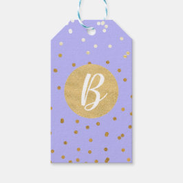 パープル&金ゴールド紙吹雪ドッモダントパーティーの好意 ギフトタグ
