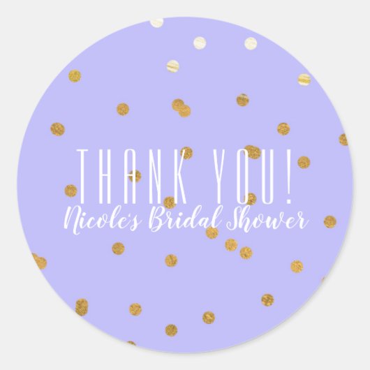パープル&金ゴールド紙吹雪ドッモダントパーティーの好意 ラウンドシール (正面)