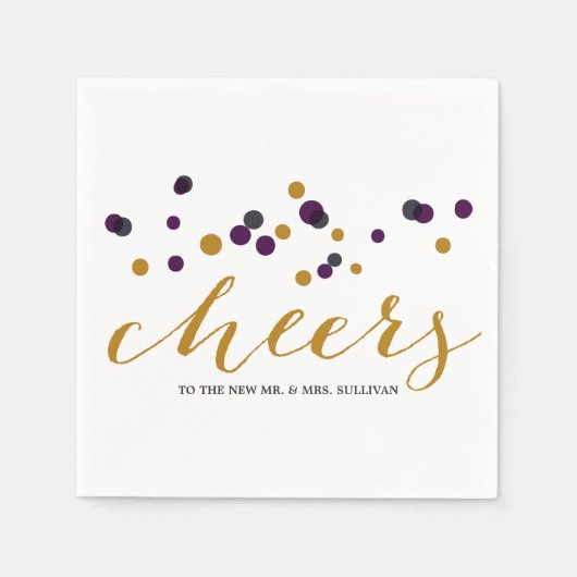 パープル&金ゴールド紙吹雪ド結婚ットズナプキン スタンダードカクテルナプキン (正面)