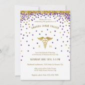 パープル&金ゴールド紙吹雪ナース卒業招待状 招待状 (正面)