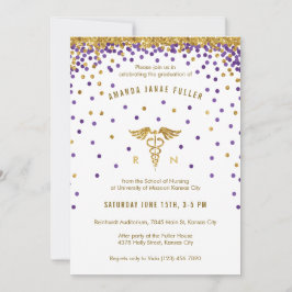 パープル&金ゴールド紙吹雪ナース卒業招待状 招待状