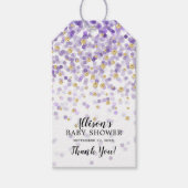パープル&金ゴールド紙吹雪ベビーシャワーお気に入りギフトラベル ギフトタグ (正面)