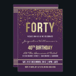 パープル |金ゴールド紙吹雪40th Birthdayパーティー 招待状<br><div class="desc">パープル |金ゴールド紙吹雪40th誕生日パーティの招待状。こフォーマルの、トレンディーエレガント、40歳のバースデモダンィーパーティーの招待は適して男性へいる。黄金のクリーンな線スタイリッシュ、大文字のゴシック様式の台本、紫色の背景に洗練された金ゴールドフォイルの文字を含みフェイクて、シャワーと輝く金ゴールドの紙吹雪とパーティーのストリーマーのシャワーを含むきらめく。</div>