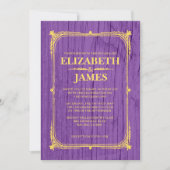 パープル&金ゴールド素朴バーンウッド結婚式招待状 招待状 (正面)