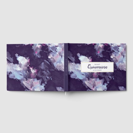 パープル&金ゴールド絵を描抽象芸術キンセアニェラ ゲストブック (全面)