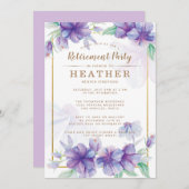 パープル&金ゴールド退職パーティの招待状 招待状 (正面/裏面)