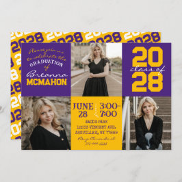 パープル&金ゴールド3写真卒業招待状 招待状