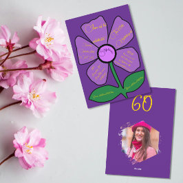パープル&金ゴールド60誕生日ドードルシンプルフラワー 招待状