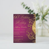 パープル&金ゴールド60th誕生日&ホリデー招待状 招待状 (スタンド正面)