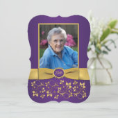 パープル&金ゴールド75thフォト誕生日招待状 招待状 (スタンド正面)