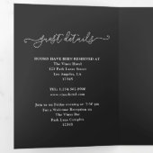 パープル、金ゴールド、ブラックシャビー結婚フローラ 三つ折り招待状 (内部最初)