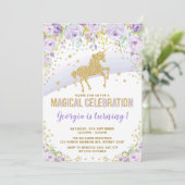 パープル·金ゴールド·レインボー·ユニコーン·バースデー·パーティー 招待状 (スタンド正面)