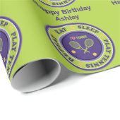 パープル – 食べ緑、睡眠、テ遊ンス、自分の名前 ラッピングペーパー (ロールコーナー)