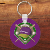 パープル |黄色の野球用ダイヤモンドプレイヤー名 キーホルダー (正面)