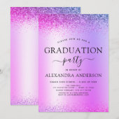 パープル 2022 卒業パーティー グリッター 招待状 (正面/裏面)