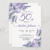 パープル 50歳の誕生日 花 桐の花 水彩 招待状 (正面/裏面)