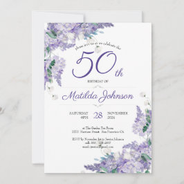 パープル 50歳の誕生日 花 桐の花 水彩 招待状