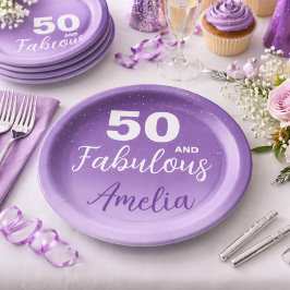 パープル 50歳 お誕生日おめでとう パーティー ペーパープレート