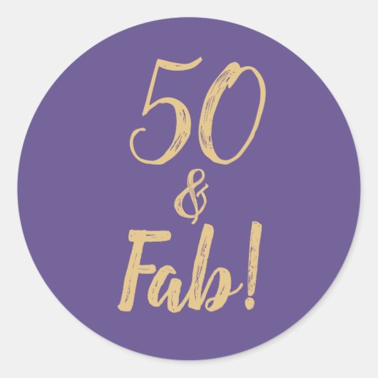 パープル"50 & Fab!" 50th誕生日パーティー ラウンドシール (正面)