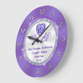 パープル 6周年、24周年、33周年 記念ギフト、どの年でも ラージ壁時計 (傾斜)