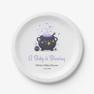パープル・A+Baby+is+Brewing・ハロウィン・ベビーシャワー ペーパープレート