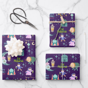 パープル Eid Al-Fitr Mubarak Eid Al-Fiter ラッピングペーパーシート