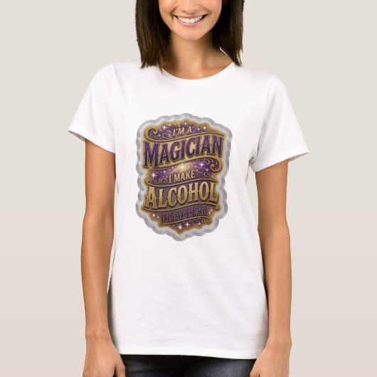 パープル I'M A MAGICIAN I MAKE ALCOHOL DISAPPEAR Tシャツ (正面)