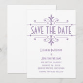パープル v2 おしゃれな装飾的な Save the Date 招待状 (正面/裏面)