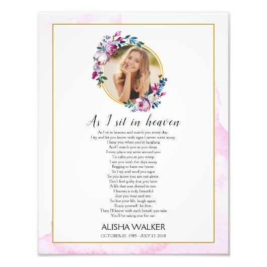 パープルA私は天国メモリアル歓迎サインに座る フォトプリント            (正面)