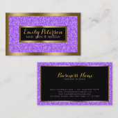 パープルFAXグリッター金ゴールドアクセント 名刺 (正面/裏面)